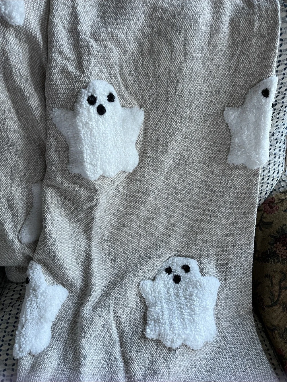 Rachel Zoe sand colored with white ghosts Plush Ghost Accent throw 50×70